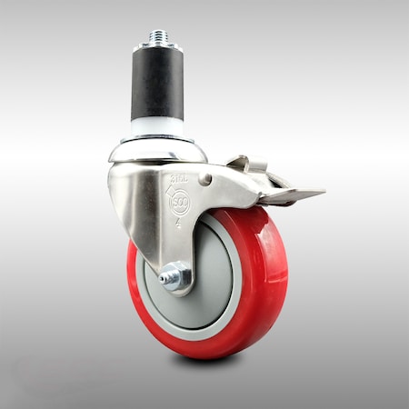 Service Caster 4 Inch 316SS Red Poly Swivel 1-1/2 Inch Expanding Stem Caster Lock Brake SCC SCC-SS316TTLEX20S414-PPUB-RED-112
